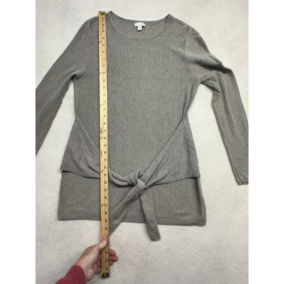 J. Jill Pure Jill Blouse Womens Small Tie Front Knit Top Long‎ Sleeves Gray - Picture 5 of 8